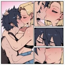 1boy 1girl ai_generated android_18 crossover dragon_ball fairy_tail gray_fullbuster lewd naughty sensual sexy