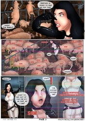 1girls animal black_hair blue_eyes breasts clothing comic female mass_effect miranda_lawson pig transformation ubermonkey zoophilia