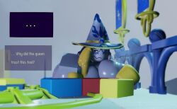 1boy 1girls azuri_(block_tales) block_tales gaslight_engine glasses handjob large_breasts nursing_handjob player_(block_tales) purple_skin roblox tagme wizard_hat