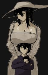1boy1girl 2d age_difference alcina_dimitrescu_(cosplay) andrew_graves big_boobs big_breasts big_tits black_hair busty cosplay digital_drawing_(artwork) dress green_eyes hands_on_shoulders height_difference hi_res incest incestuous looking_down looking_up looking_up_at_partner milf mother mother_and_son older_female older_female_and_younger_male renee_graves resident_evil resident_evil_8:_village tall_female taller_female the_coffin_of_andy_and_leyley video_game_character voluptuous younger_male