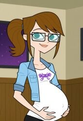 ai_generated ally_(disventure_camp) brown_hair disventure_camp female female_only gamer_girl glasses odd_nation_cartoons pregnant pregnant_belly pregnant_female