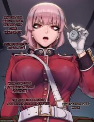1girl ai_generated aibby breasts chastity chastity_cage chastity_device cuck cuckold cuckold_pov cuckolding dialogue edited fate/grand_order fate_(series) female femdom flat_chastity_cage florence_nightingale_(fate) fujimaru_ritsuka_(male) holding_chastity_cage humiliation imminent_chastity male_pov malesub netorare ntr pov presenting_chastity_cage small_penis small_penis_humiliation sph text uncensored watermark