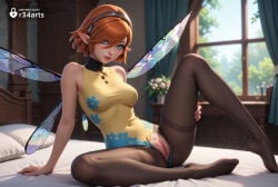 1girls ai_generated arm_support artist_name atlus bare_arms bare_shoulders bed black_hairband black_pantyhose blue_eyes blurry blurry_background breasts closed_mouth clothing_aside collarbone covered_collarbone covered_navel curtains day dress eyes_visible_through_hair fairy fairy_wings feet female_human floral_print flower full_body gallica hair_between_eyes hair_over_one_eye hairband hi_res indoors knee_up legs leotard leotard_aside lips looking_at_viewer medium_breasts metaphor:_refantazio no_shoes nose on_bed orange_hair pantyhose parted_lips pillow pointy_ears pussy r34arts short_hair sitting sleeveless smile solo spread_legs thighband_pantyhose toes torn_clothes torn_pantyhose uncensored window wings