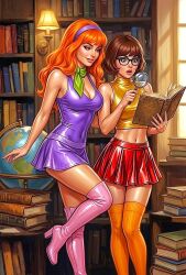ai_generated daphne_blake latex_clothing miniskirt scooby-doo stockings thighhighs thighs velma_dinkley