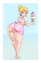 1girls ass ass_cleavage ass_crack ass_focus barefoot big_ass bikini blonde_hair blue_eyes bubble_butt butt_cleavage butt_crack choker crop_top curvy curvy_figure earrings female food from_behind hair_bun huge_ass ice_cream lickagoat looking_back mario_(series) micro_bikini plump_lips presenting presenting_ass princess_peach puckered_lips seductive solo sprinkles standing summer teasing thick_thighs voluptuous voluptuous_female white_topwear wide_hips