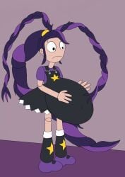 enjoying_pregnancy eyeshadow humanoid lily_lovebraids mob_entertainment no_nose overalls poppy_playtime poppy_playtime_(chapter_5) pregnant pregnant_belly pregnant_female purple_hair purple_hair_female