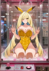 1girls ai_generated big_breasts bunny_ears bunnysuit circle_ueponzu claw_machine huge_breasts leotard looking_at_viewer lusamine_(pokemon) pokemon
