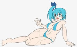 1girls almost_naked almost_nude big_breasts bikini blackhook blue_bikini blue_eyes blue_hair blue_swimsuit legs mega_man mega_man_x mega_man_x_dive one_ponytail one_side_ponytail open_mouth ponytail rico_(mega_man) robot_girl sexy_pose smile swimsuit two_fingers_up white_background