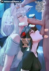 1boy 1boy2girls 2girl 2girls 2girls1boy ai_generated animal_ears b34sty_0 bed bedroom black_hair black_shirt black_t-shirt blue_eyes blush boobs braid breasts ears eyes fellatio from_side girl hair hand_on_another's_head hand_on_head hand_on_head_blowjob hololive hololive_japan indoors kemonomimi kurokami_fubuki lick licking licking_balls licking_testicle long_hair looking_at_partner looking_up looking_up_at_partner muscular muscular_male night open_mouth patreon penis red_eyes saliva shirakami_fubuki shirt side_braid sisters sisters_(lore) small_boobs small_breasts small_tits t-shirt tits tongue_out veiny_penis watermark white_bed white_hair white_shirt white_t-shirt wolf_ears wolf_girl woman