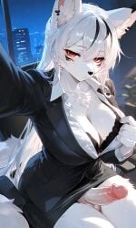 ai_generated bodily_fluids furry furry_only futa_only futanari glanzend looking_at_viewer office office_lady original_character selfie solo solo_focus teell veiny_penis