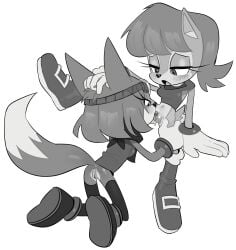 2girls archie_comics blush bottomless commission cunnilingus fox_tail gloves hand_on_head leg_up lesbian lesbian_sex licking_pussy lidded_eyes long_eyelashes monochrome pinklilim sally_acorn sonar_the_fennec sonic_(series) sonic_the_hedgehog_(archie) sonic_the_hedgehog_(comics) sonic_the_hedgehog_(series) yuri