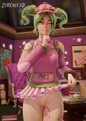3d after_sex after_vaginal cum_in_pussy female female_only flashing_pussy fortnite nude pulling_up_skirt pussy vibrator vibrator_in_pussy winking_at_viewer zoey_(fortnite) zyronx3d