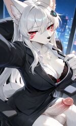 ai_generated bodily_fluids furry furry_only futa_only futanari glanzend looking_at_viewer office office_lady original_character selfie solo solo_focus teell veiny_penis