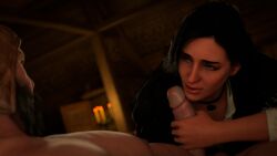1boy 1girls 3d black_hair blowjob cd_projekt_red clothed female long_hair naked_male oral oral_sex penis render tagme the_witcher_(series) the_witcher_3:_wild_hunt yennefer