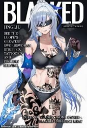 1girl ai_generated anime basicallynomore black_panties black_sports_bra blacked blacked_clothing female female_only honkai:_star_rail jingliu_(honkai:_star_rail) looking_at_viewer pubic_tattoo qos qos_clothing qos_tattoo queen_of_spades queen_of_spades_symbol queen_of_spades_tattoo sportswear tattoo tattoos white_skin