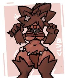 :3 big_breasts bikini brown_hair brown_skin cat_ears catgirl cavewoman club collar earclacks hairy_pussy messy_hair snailwhopper spiked_collar thick_thighs weapon_ball_battles wide_hips