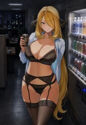 ai_generated big_breasts blonde_hair bra circle_ueponzu cynthia_(pokemon) huge_breasts lingerie pokemon underwear
