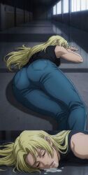 1girl 1girls ai ass ass_focus big_ass big_butt big_thighs butt butt_focus closed_eyes damsel_in_distress defeated defeated_heroine fat_ass fat_butt female female_focus female_only forced_submission jeans jjk jujutsu_kaisen knocked_out lips nice_ass nice_body nice_butt open_mouth passed_out saliva saliva_drip saliva_string saliva_trail sexy_female sexy_lips sleeping thick_ass thick_thighs tired_expression yuki_tsukumo
