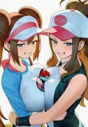 ai_generated big_breasts breasts_to_breasts circle_ueponzu hilda_(pokemon) huge_breasts looking_at_viewer pokemon rosa_(pokemon)