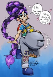 enjoying_pregnancy eyeshadow humanoid lily_lovebraids mob_entertainment no_nose overalls poppy_playtime poppy_playtime_(chapter_5) pregnant pregnant_belly pregnant_female purple_hair purple_hair_female talking talking_to_viewer