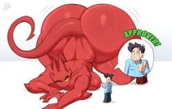 anthro ass ass_focus ass_up big_ass big_breasts big_butt breasts curvy curvy_figure dave_(satina) demon female human lucia_(satina) male milkshoba nude red_body satina_(series) size_difference thick_thighs voluptuous wide_hips
