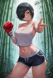 ai_generated big_breasts boobs chainsaw_man green_hair himeno_(chainsaw_man) sexy sexy_pose sports_bra sportswear wet