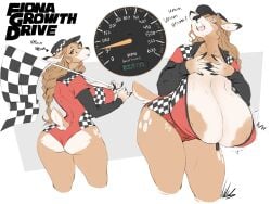 big_ass big_breasts breast_expansion breasts bubble_butt cleavage dullvivid fiona_fawnbags_(dullvivid) huge_ass huge_breasts hyper_breasts nipples race_queen tagme thick_thighs wide_hips