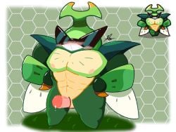 bara beetle blushing bug bug_wings clash_of_critters green_body green_skin muscular muscular_male naked smiling sunglasses wings