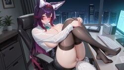 1girls 2d 2d_animation aeons_echo animal_ears big_breasts black_hair breasts building character_request computer computer_keyboard computer_monitor computer_mouse feet female japanese_voice_acting legs live2d long_hair long_sleeves looking_at_viewer night night_sky nipples nutaku office office_chair office_clothing office_lady panties purple_hair red_eyes red_hair shelf skirt sound stockings tagme thick_thighs thighs video voice_acted white_skin