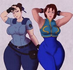 armpits cheesecake_(artist) chun-li female female_focus female_only jill_valentine outfit_swap resident_evil slim_thick slim_waist street_fighter thick thick_thighs