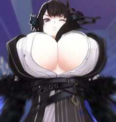 black_hair blue_hair breast_expansion breasts bursting_breasts expansion hololive hololive_english hololive_english_-advent- huge_breasts nerissa_ravencroft official_animation official_art two-tone_hair virtual_youtuber