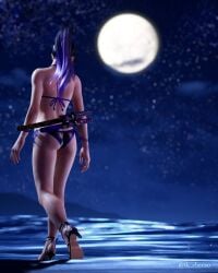 1girls alluring ass athletic_female beach bikini black_and_purple_hair fit_female kunimitsu_ii kunoichi moon namco night ocean ponytail stars tekken tekken_8
