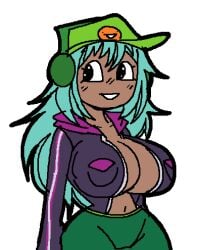 big_boobs big_breasts boobs boobs_bigger_than_head boobs_out breasts breasts_bigger_than_head breasts_out cleavage dark-skinned_female dark_skin dolly_dimpley female hat headphones huge_boobs huge_breasts large_boobs large_breasts open_jacket rule34 smiling_friends tagme