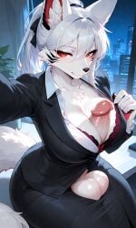 ai_generated bodily_fluids furry furry_only futa_only futanari glanzend looking_at_viewer office office_lady original_character selfie solo solo_focus teell veiny_penis