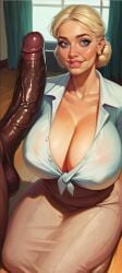 1boy 1girls absurdly_large_cock ai_generated bbc bbc_addict big_boobs big_nipples blonde blonde_hair bright_eyes busty busty_female busty_figure busty_girl cock_hungry curvaceous curvy curvy_body curvy_female curvy_figure curvy_hips curvy_thighs dark-skinned_male dark_skin erect_penis gnarrl grandma grandmother granny hanging_breasts humongous_breasts imminent_fellatio imminent_oral imminent_sex interracial large_breasts massive_breasts older_female older_female_younger_male slutty snatched_waist soft_breasts tight_waist top_heavy veiny_penis