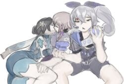 funny honkai:_star_rail kissing lesbian making_out ruan_mei_(honkai:_star_rail) silver_wolf_(honkai:_star_rail) the_herta_(honkai:_star_rail)