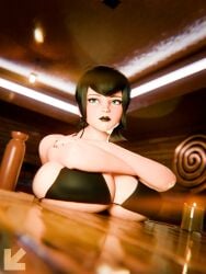 3d_art 3d_render ass bikini brassiere breasts candlelight cleavage clothing dark_aesthetic explicit extreme_close-up female furniture goth gothic highres hotel_transylvania hourglass_figure human_female indoors large_breasts looking_at_viewer mavis_dracula nipples scrag_boy_(model) scrag_mavis sitting skin_texture solo vampire visiuun voluptuous woman