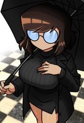 2d_(artwork) aura big_breasts brown_hair emotionless emotionless_female female female_only glasses goth goth_girl human interloper_(series) mynokis5 no_genitals_shown skyghost_(interloper) solo solo_female