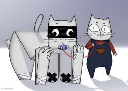 age_difference all_fours anthro avioylin bdsm blindfold bondage bound clothed clothed_male clothing cloud_bread collar domestic_cat duct_tape duo eyelashes felid feline felis female gag gagged googly_eyes hongshi_(cloud_bread) leash leashed_collar looking_at_viewer male mammal mature_anthro mature_female mom_(cloud_bread) mother_(lore) mother_and_child_(lore) mother_and_son_(lore) nude nude_female on_elbow paper paper_creature parent_(lore) parent_and_child_(lore) parent_and_son_(lore) pasties petplay pom_poms roleplay simple_background son_(lore) submissive submissive_female tape tape_gag thick_thighs whiskers white_body younger_male
