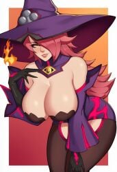ai_generated big_breasts blazblue ginger_hair hereticus huge_breasts nine_the_phantom sorceress stockings wide_hips wide_thighs witch witch_hat