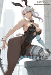 ai_generated astro bulge_through_clothing bunny_ears bunnysuit cutesexyrobutts_(style) futanari kaine_(nier) medium_breasts nier posing red_eyes white_hair