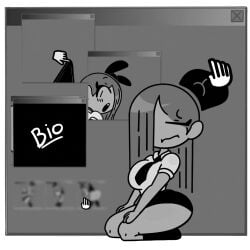 animated animated_gif atastic blurry breasts censored closed_eyes cursor eyes_closed female female_only gif monochrome oc original original_character shirt_lift skirt_lift tie tied_hair window