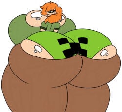alex_(minecraft) ass ass_bigger_than_head breasts_bigger_than_head brown_pants creeper creeper_(minecraft) gigantic_ass gigantic_breasts green_clothing huge_breasts long_pants massive_ass massive_breasts microsoft minecraft modinnikita mojang orange_hair short_hair underwear visible_underwear wardrobe_malfunction