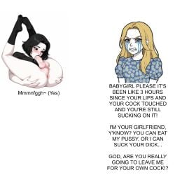 1futa 1girl1futa angry angry_face autofellatio blonde_female blonde_hair contortion cum cum_in_mouth cum_in_own_mouth dialogue dickgirl doomer doomer_girl fellatio futa_sans_pussy futanari goth goth_girl legs_over_head legs_up meme soyjak sucking sucking_own_penis sucking_penis text tradwife wojak wojak_comics