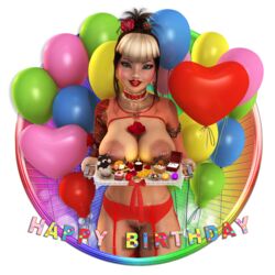 1girls 3d balloon bare_shoulders becarra big_breasts blonde_hair brown_eyes brown_hair busty cake candle cleavage curvy detailed_background ear_piercing earrings english_text erect_nipple erect_nipples eyelashes eyeshadow female female_only fire fishnet flower front_view garter garter_straps hair_bun hairy_pussy holding_object hourglass_figure human lipstick looking_at_viewer makeup multicolored_hair nail_polish naked nipple_piercing nude pose posing pubes pubic_hair red_lipstick ribbon shiny shiny_skin short_hair solo standing tabitha_(becarra) tattoo text tied_hair voluptuous wide_hips yellow_hair