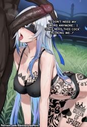 1girl ai_generated anime artist:basicallynomore black_panties black_sports_bra blacked blacked_clothing cant_see_the_haters dark-skinned_male dark_skin female honkai:_star_rail jingliu_(honkai:_star_rail) looking_at_viewer penis pubic_tattoo qos qos_clothing qos_tattoo queen_of_spades queen_of_spades_symbol queen_of_spades_tattoo sportswear tattoo tattoos white_skin