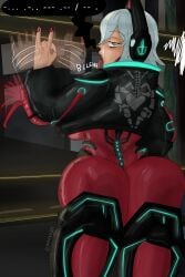 1girls ass big_ass bodysuit bubble_butt clothing cyborg fat_ass fellatio_gesture female female_only huge_ass jacket karlometer large_ass massive_ass open_mouth png socks_agency solo thick_ass thick_thighs thunder_thighs tongue tongue_out virtual_youtuber white_hair wide_hips zentreya zentreya_(cyborg)