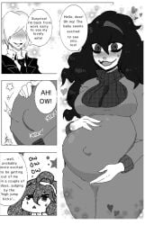 1girl artist_request blush hairband hex_maniac hex_maniac_(pokemon) hex_maniac_(pokemon_xy) monochrome nintendo npc_trainer pokemon pokemon_x_and_y preggo pregnant translated