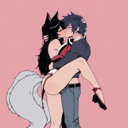 1boy 1girl ahri ahri_(league_of_legends) ai_generated crossover fairy_tail gray_fullbuster league_of_legends lewd naughty sensual sexy