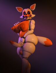 3d animatronic anthro balls big_breasts black_sclera erection five_nights_at_freddy's futanari lolbit_(fnaf) lolbit_(octal) penis shadesfm solo solo_futa tail